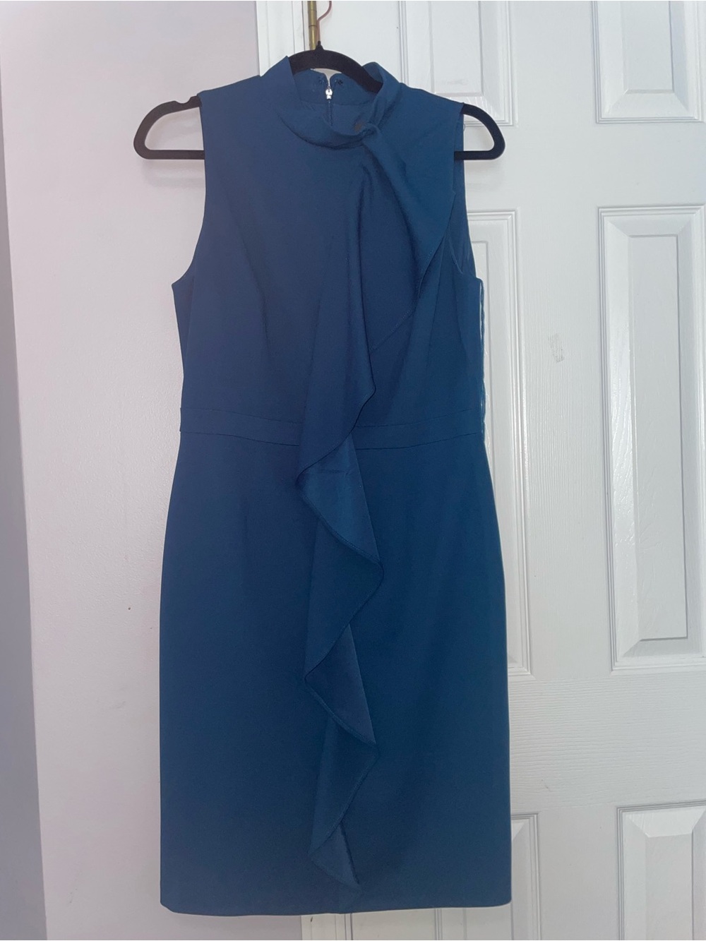 Adrianna Papell Sleeveless Teal Ruffled Sheath Dress